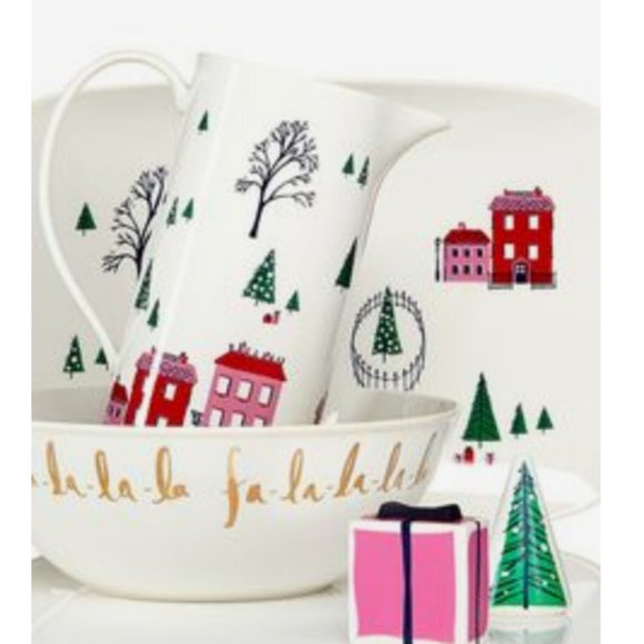 kate spade christmas holiday arbor village 9" round serving bowl fa la la nwt - Picture 2 of 9